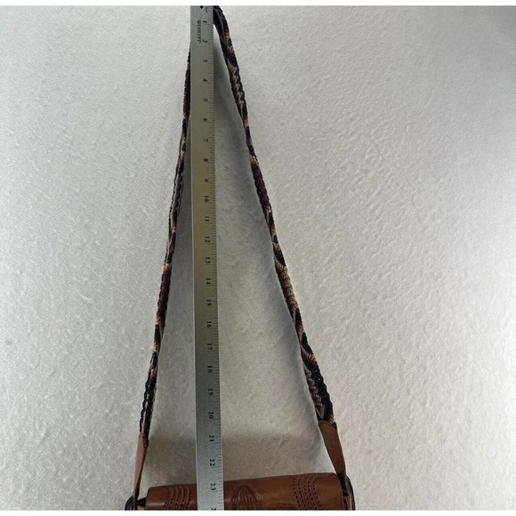 Womens Handbag Boho Leather Floral Tooled Embossed Purse Mini Sling Tan Brown - Picture 11 of 12